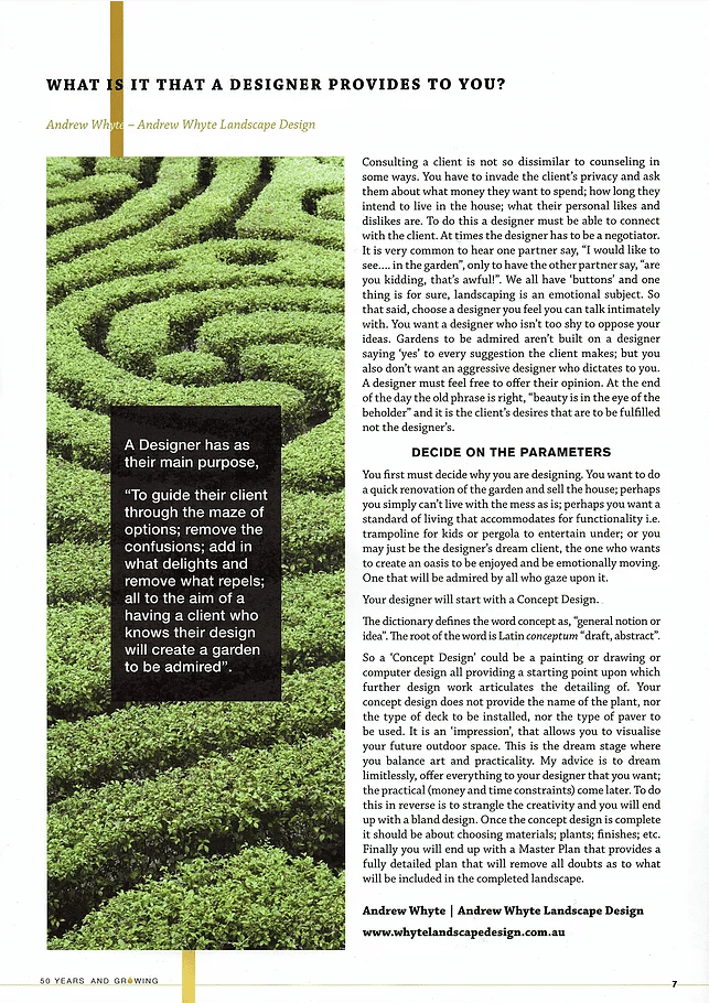 Landscaping Victoria Magazine in May 2016 featuring Andrew Whyte from Whyte Gardens